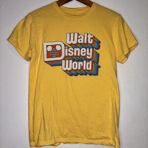 Walt Disney World Retro‎ Style Colorful Graphic Tee Yellow T-Shirt Size Small S